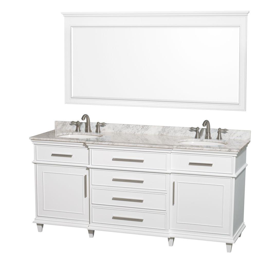 Wyndham Collection Berkeley 72 in. Double Vanity in White with 