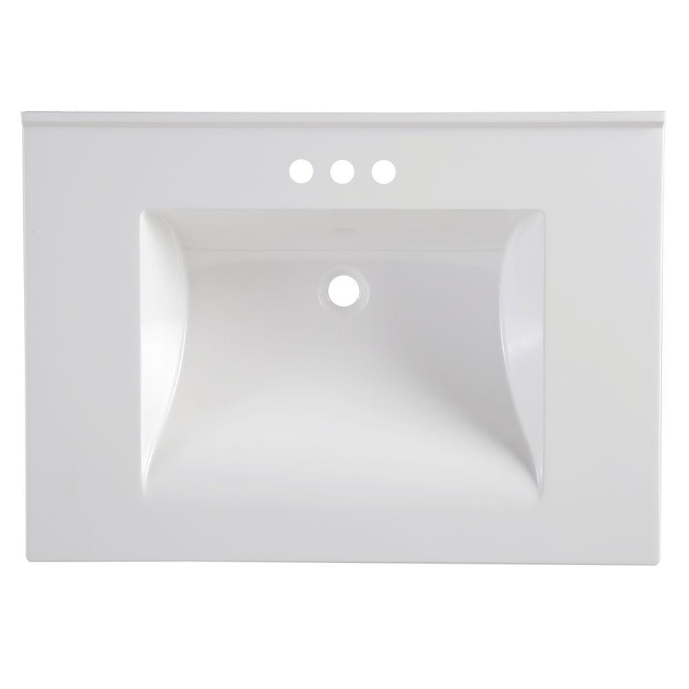 D Cultured Marble Vanity Top In White, Cultured Marble Vanity Tops With Square Sink