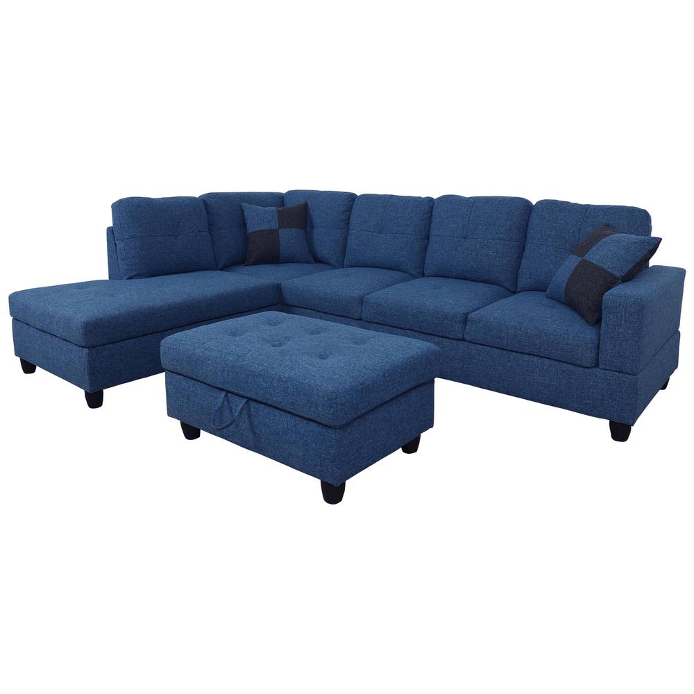 Blue Microfiber Right Chaise Sectional With Storage Ottoman F122b Undefined Blue Microfiber Right Chaise Sectional With Storage Ottoman