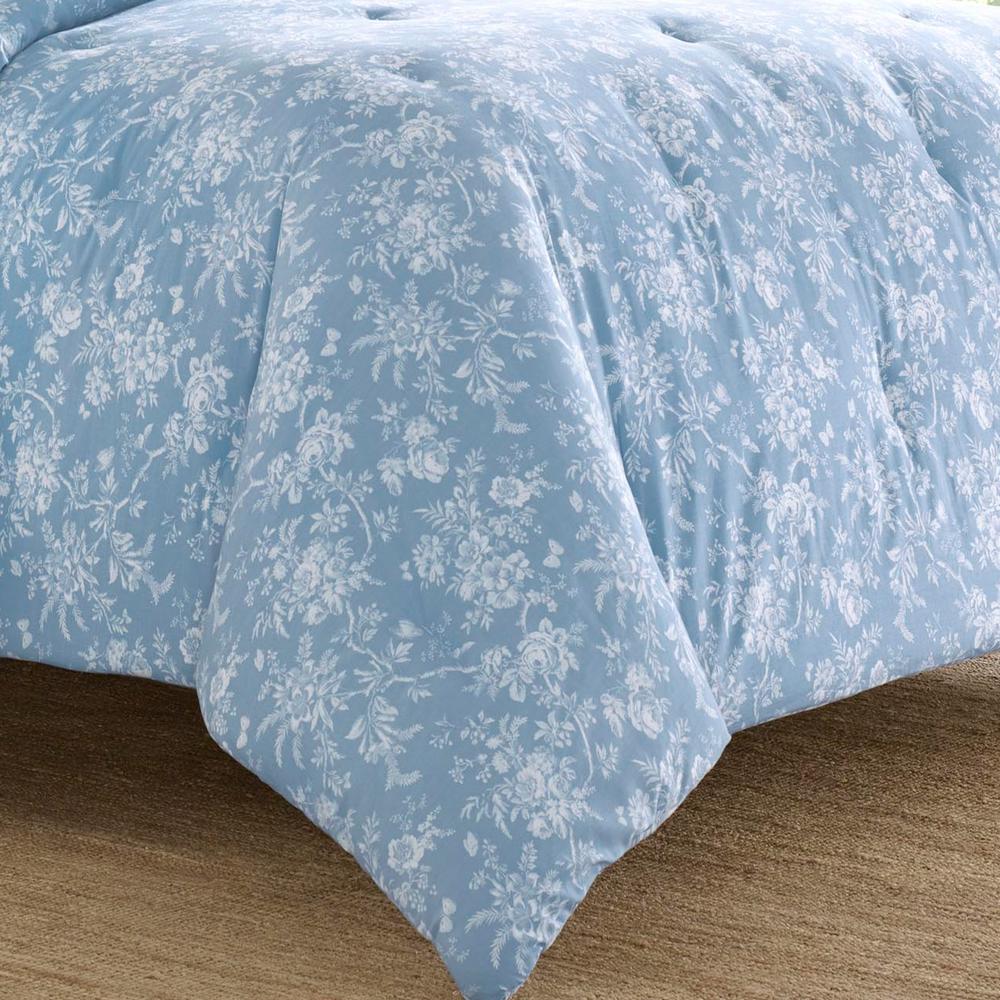 Laura Ashley Walled 3 Piece Blue White Full Queen Comforter Set