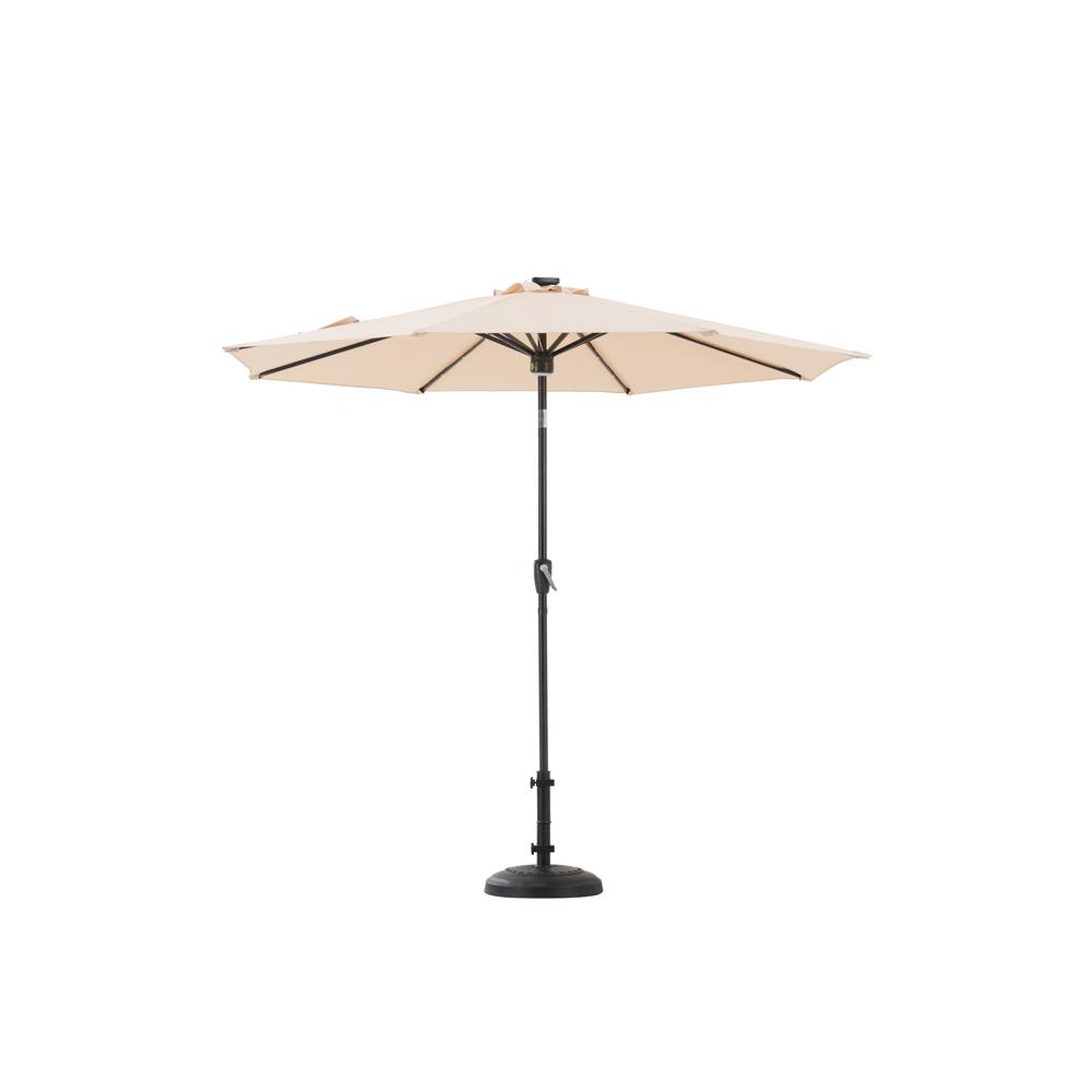 Sunjoy Prescott 9 Ft Steel Market Patio Umbrella With Led Lights And Audio Equipment 110211016 The Home Depot