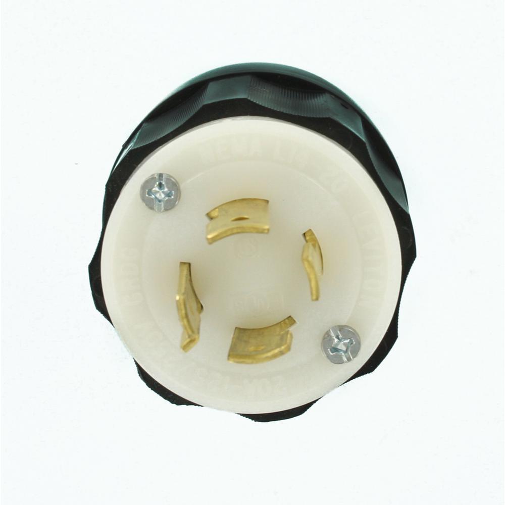 Leviton 20 Amp 125/250-Volt Locking Grounding Plug, Black/White-2411 ...