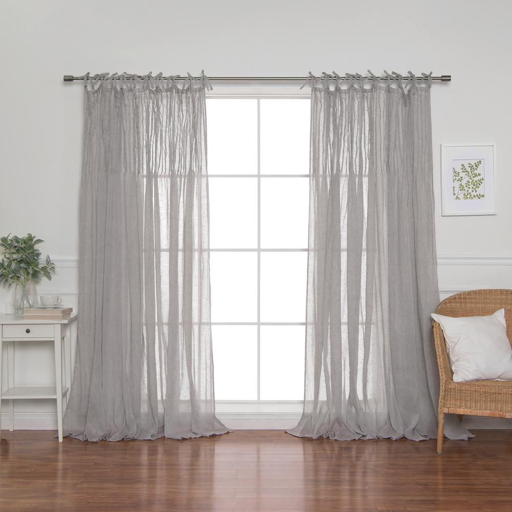 84 In L Grey Faux Linen Tie Top Pinch Pleat Curtain