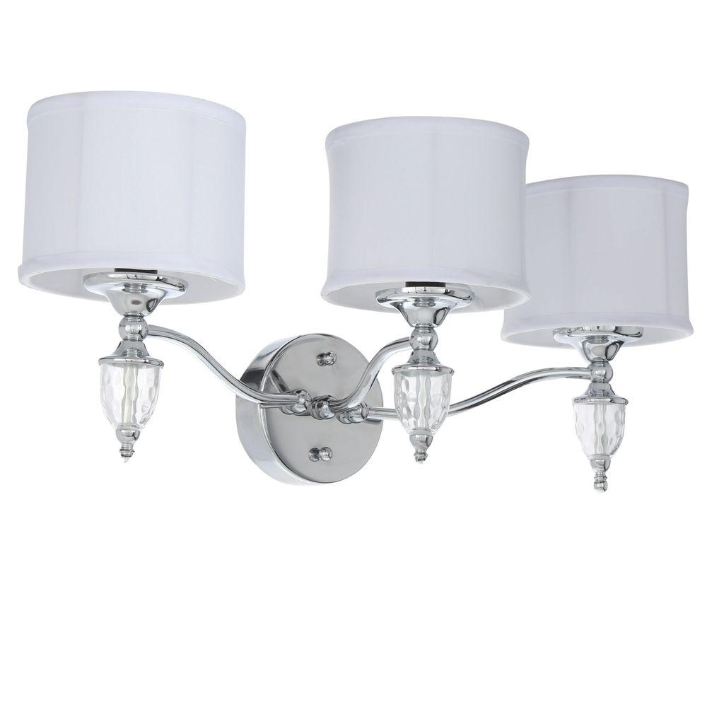 Hampton Bay Waterton 3-Light Chrome Sconce with White Fabric Shades ...