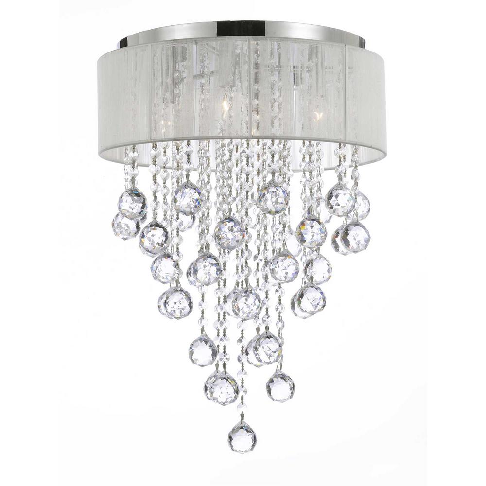 Empress Crystal 4 Light Chrome Flushmount Chandelier With White Empress Crystal 4 Light Chrome Flushmount Chandelier With White Shade And 40 Mm