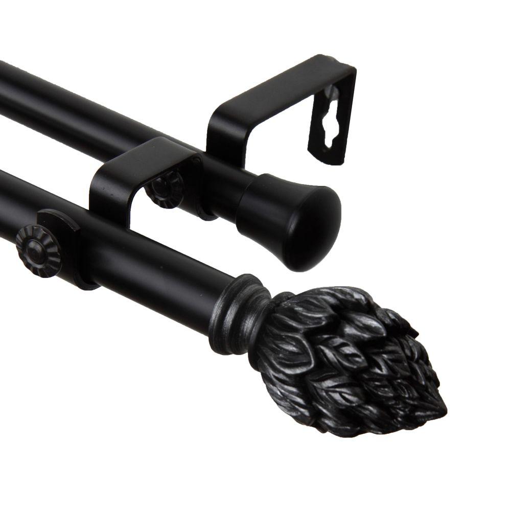 Rod Desyne 120 in. - 170 in. Double Telescoping Curtain Rod in Black ...