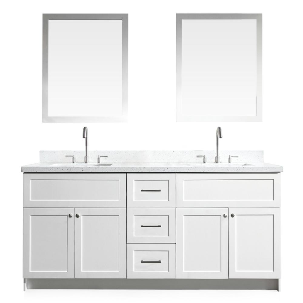 Quartz Vanities With Tops Bathroom The Home Depot Hamlet 73 In Bath Vanity White With Quartz Top