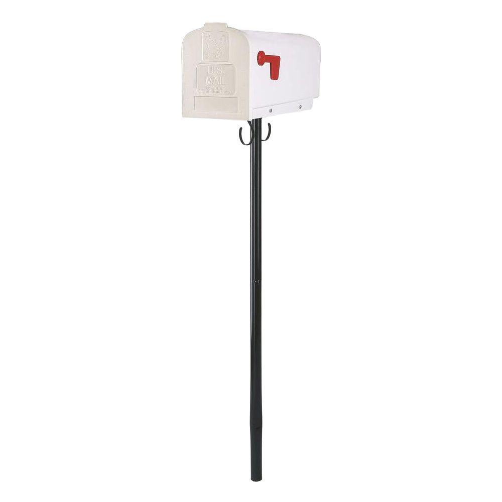 Gibraltar Mailboxes Piedmont White Deluxe Polybox Mailbox and Black Round Steel Post with