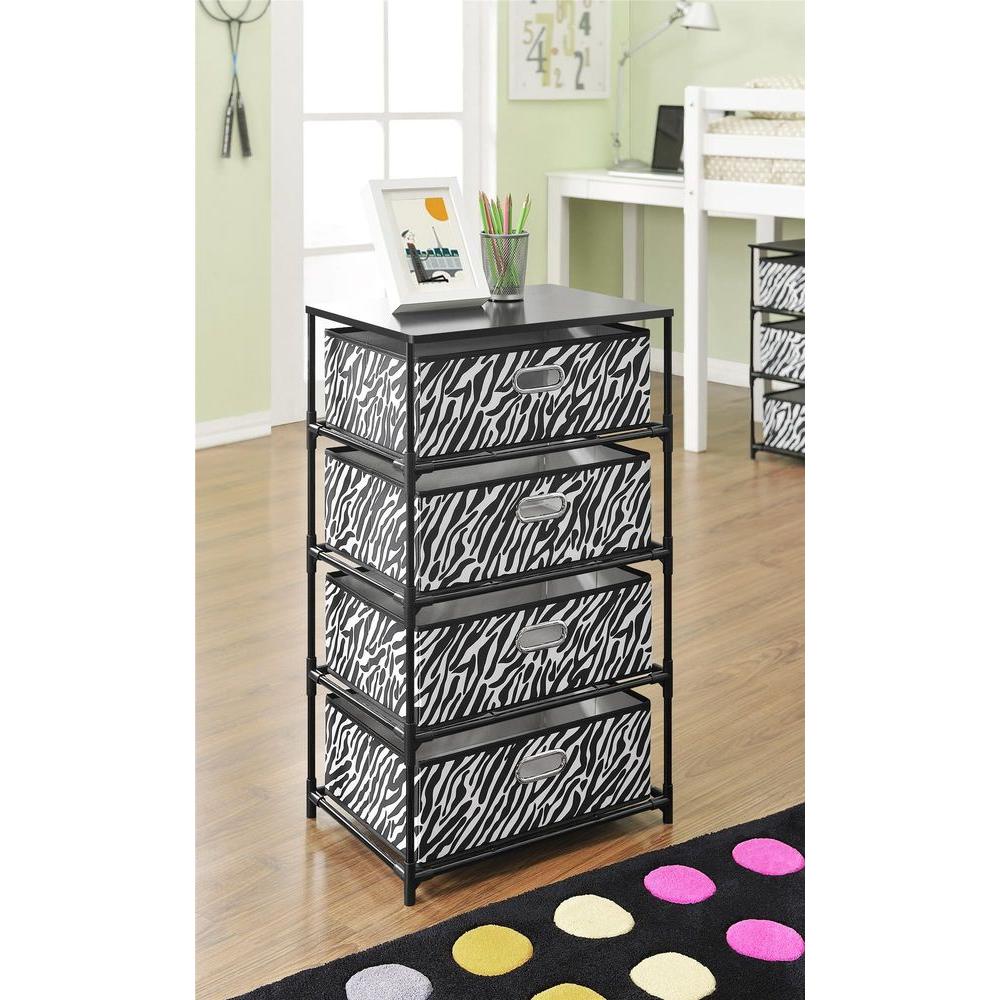 Ameriwood Home Haley Black With Zebra Print 4 Bin Storage End
