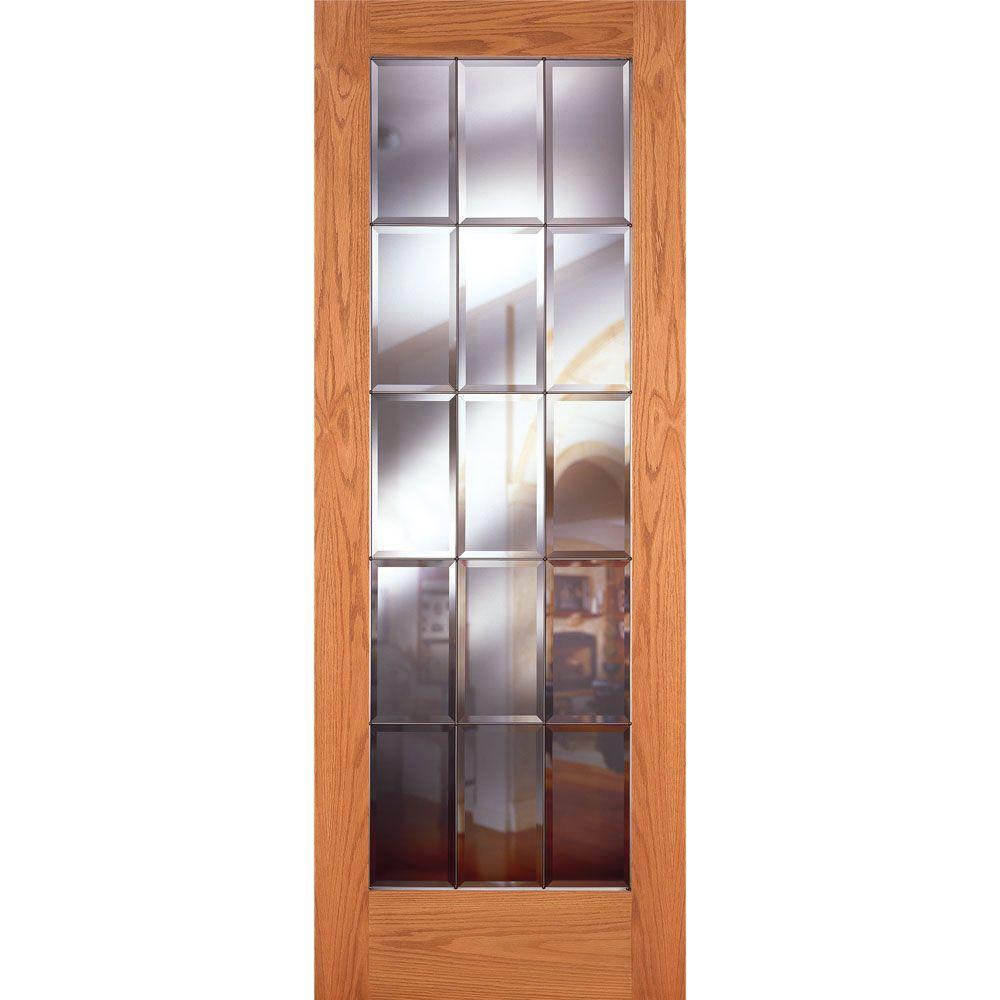 Feather River Doors 30 in. x 80 in. 15 Lite Unfinished Oak Clear Bevel Zinc Woodgrain Interior