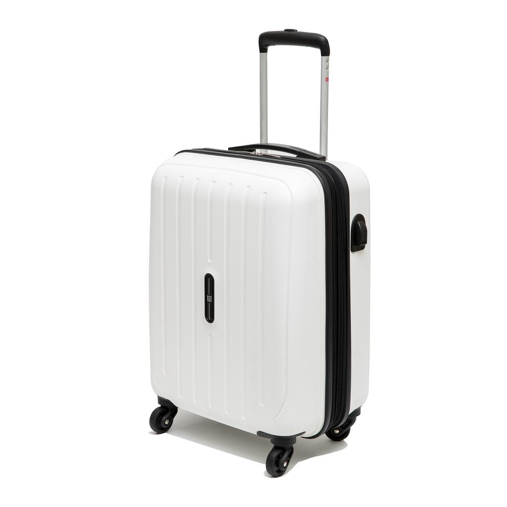 white rolling luggage