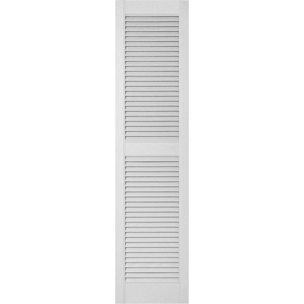Ekena Millwork 12 In X 24 Lifetime Vinyl Custom Straight Top Lifetime Vinyl Custom Straight Top Center Mullion Open Louvered Shutters Pair White