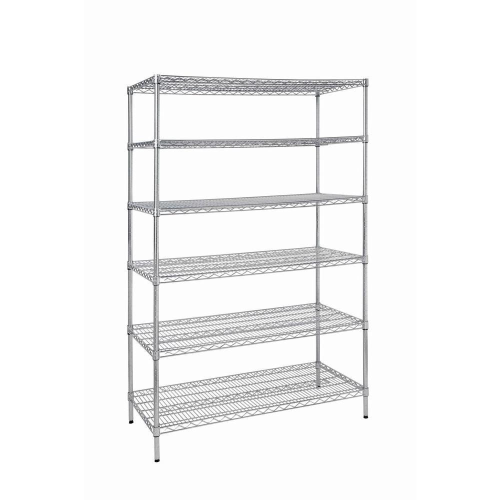 Hdx Silver 6 Tier Heavy Duty Metal Wire Shelving Unit 48 In W X 72 In H X 24 In D E60120180b6rthd The Home Depot