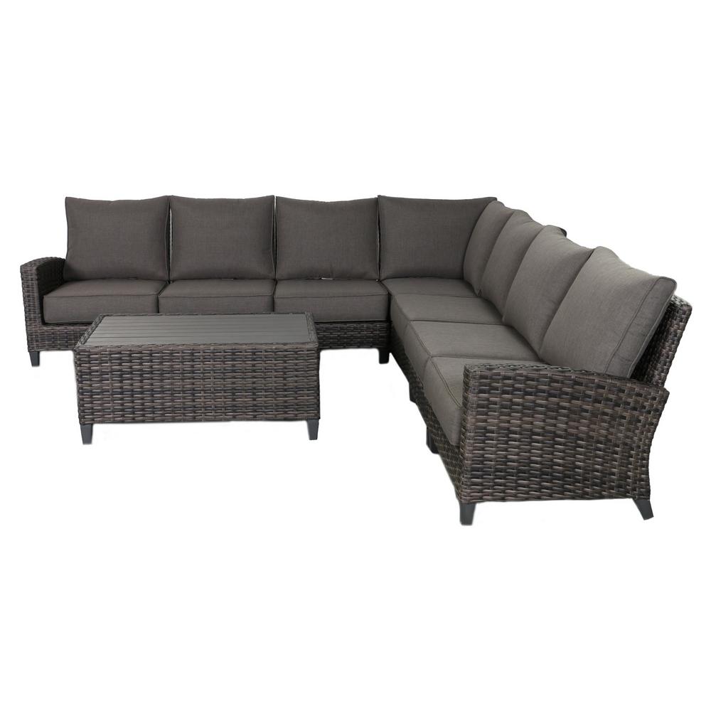 Unbranded Barbados 7 Piece Rattan Wicker Outdoor Patio Furniture Frame Sectional Set With Grey Olefin Cushions En T 201 7set The Home Depot