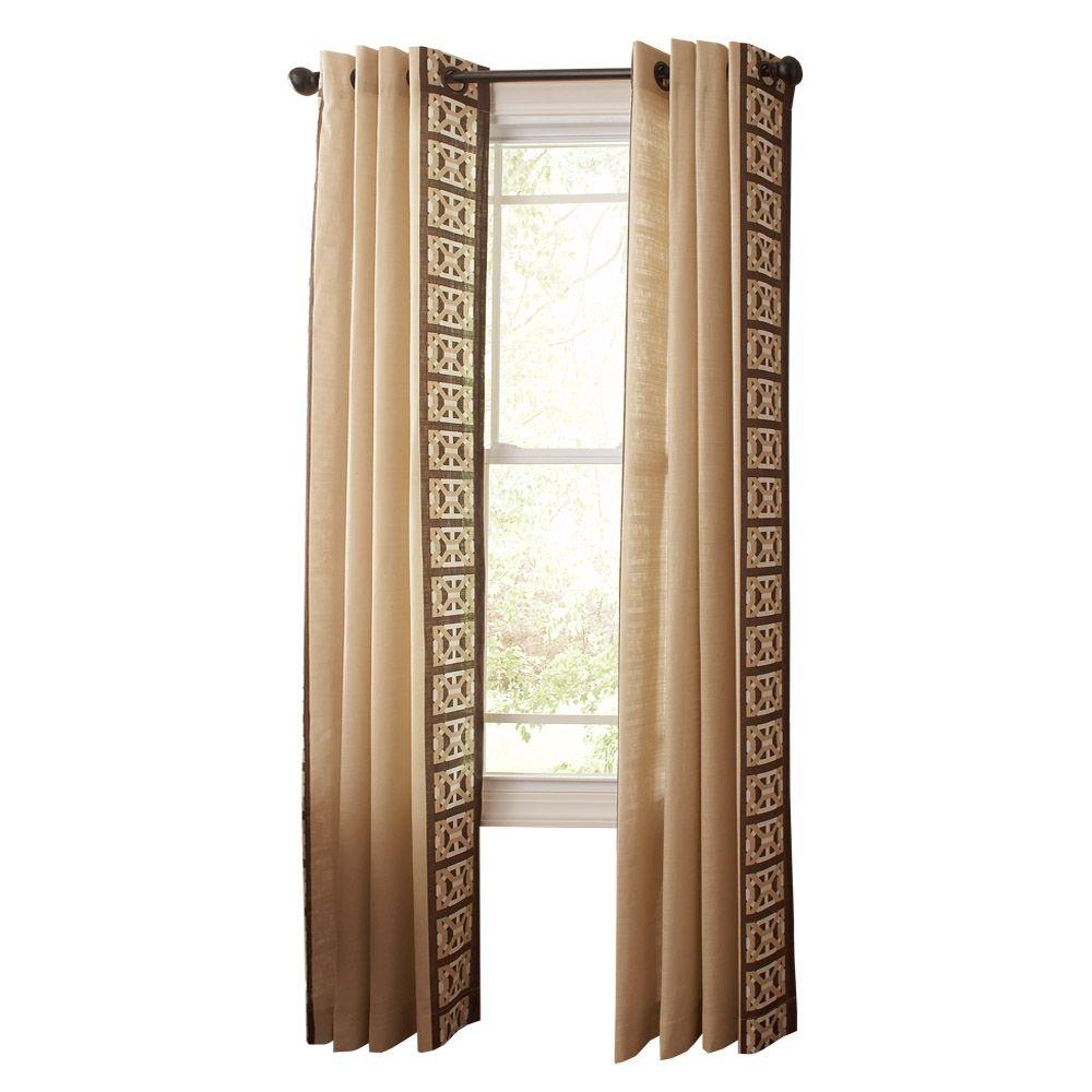 Martha Living Geo Border Light Filtering Window Panel In Geo Border Light Filtering Window Panel In Buckwheat Flour 50 W X 95 L