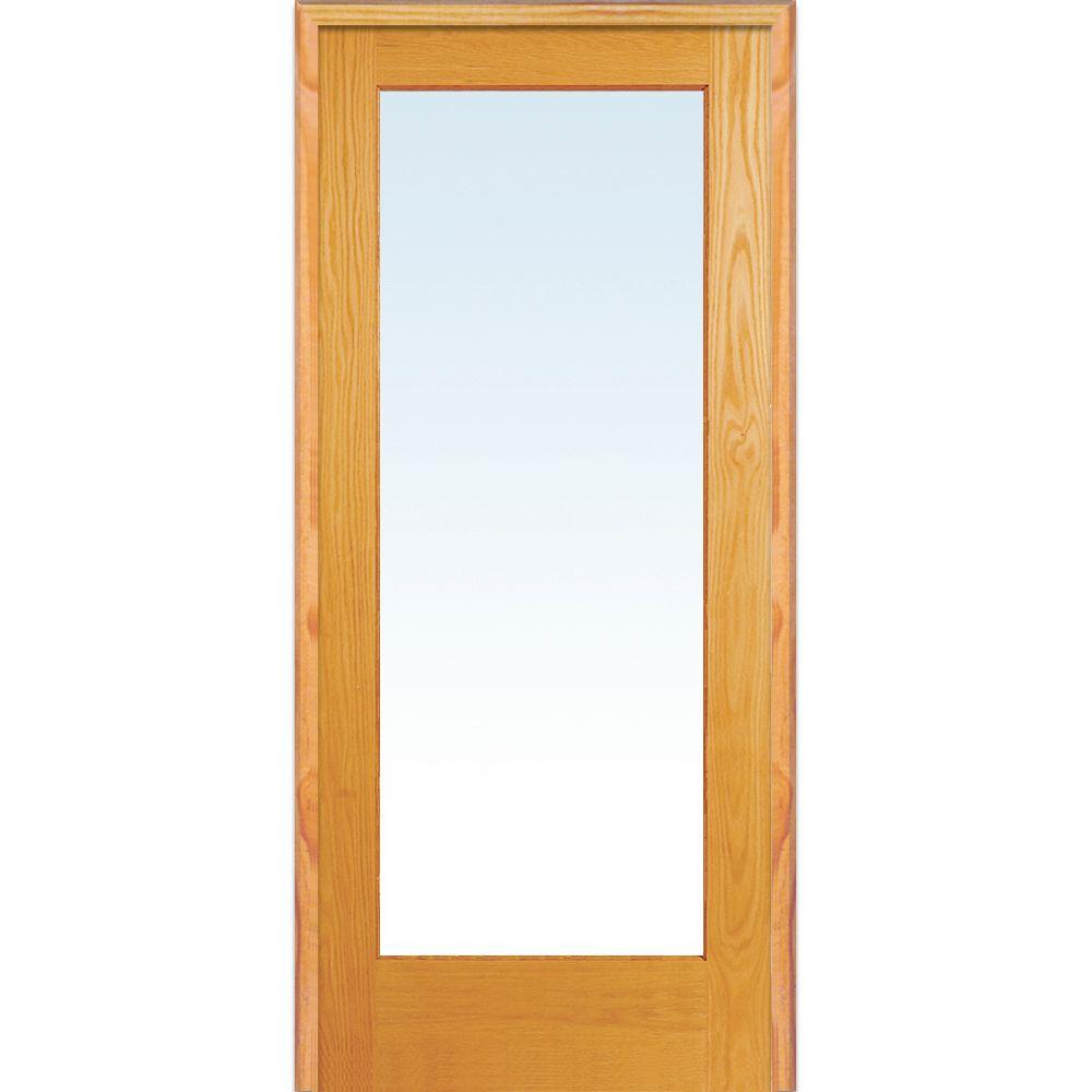 Mmi Door 32 In X 80 In Left Handed Unfinished Pine Wood Clear Glass Full Lite Single Prehung