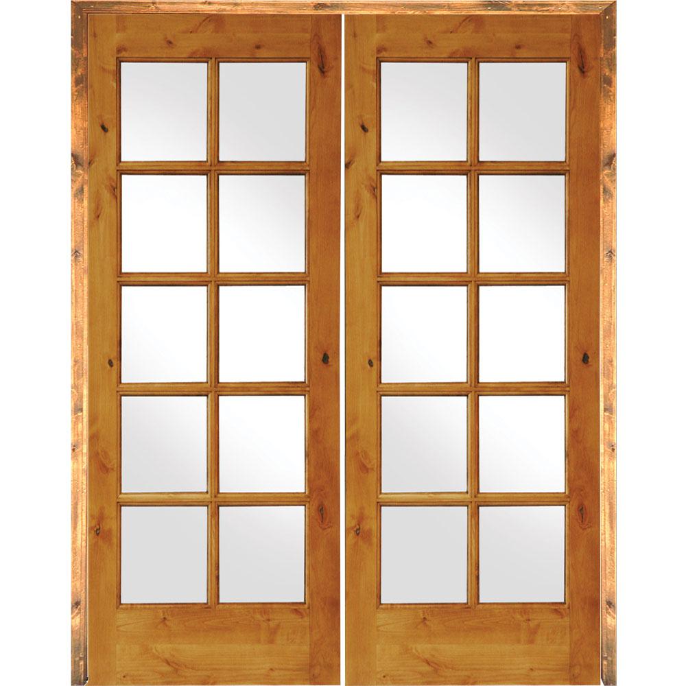 Krosswood Doors 60 In X 80 In Rustic Knotty Alder 10 Lite Low E Glass Right Handed Solid Core Wood Double Prehung Interior Door