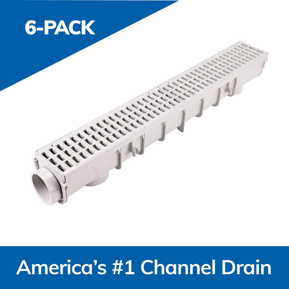 NDS 5 in. Pro Series Channel Drain Kit 51/2 x 393/8 in. Deep Channel, Gray Grates, End Caps