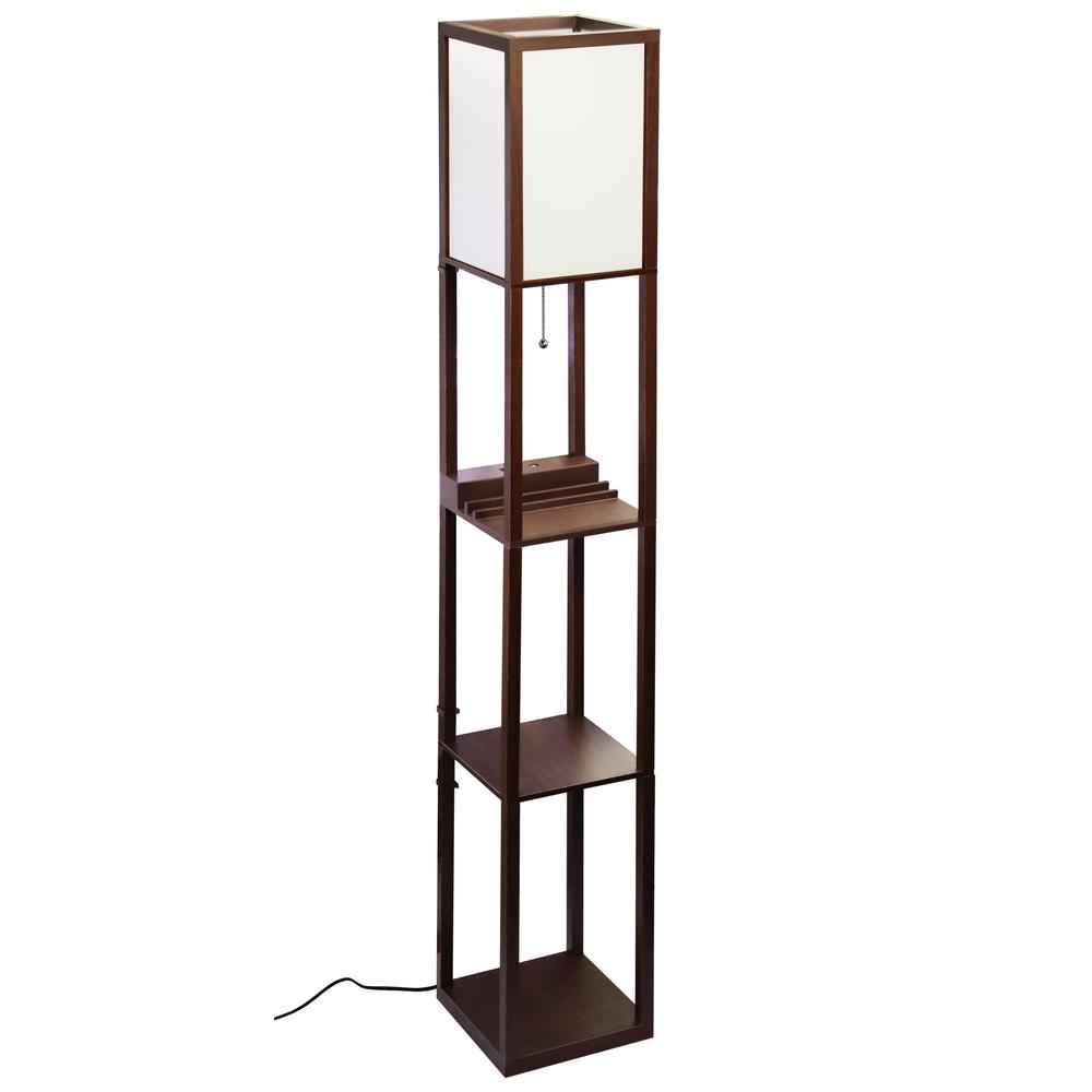 Maypex 63 In Mdf Brown Shelf Floor Lamp With Ivory Plastic Lamp Shade 300163 The Home Depot