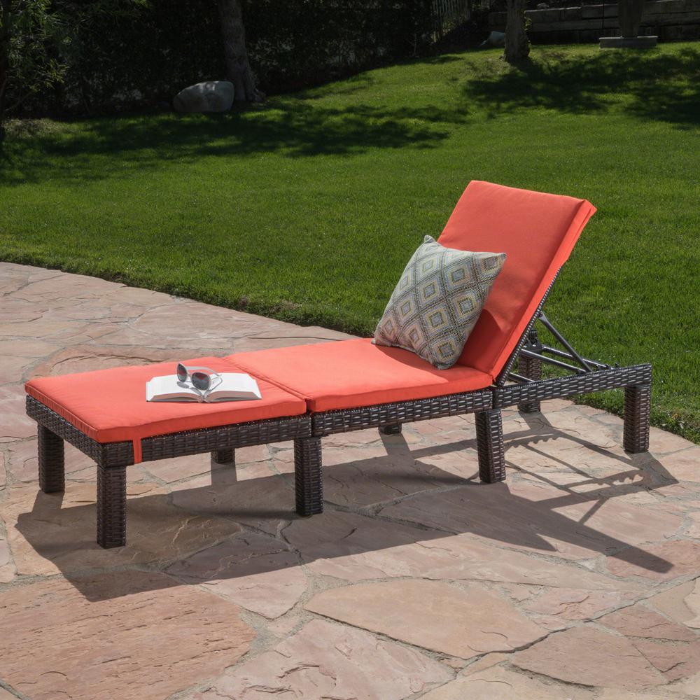 Noble House Caesar MultiBrown Wicker Outdoor Chaise Lounge with Orange