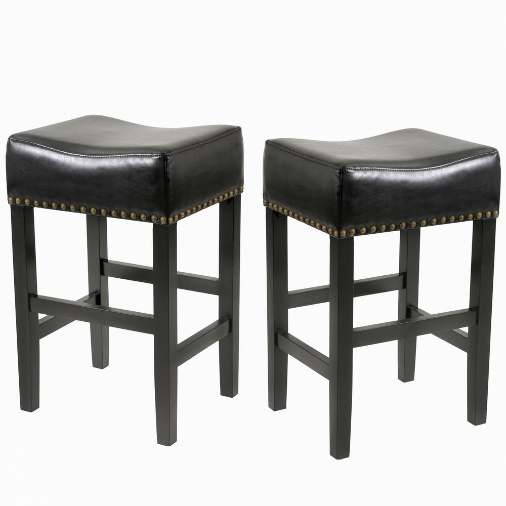 Noble House Lisette 30 In Black Ivory Backless Leather Bar Stool Black Ivory Backless Leather Bar Stool Set Of 2