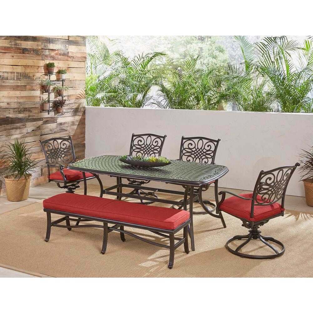 Hanover Traditions 6-Piece Aluminum Outdoor Patio Dining Set with Red