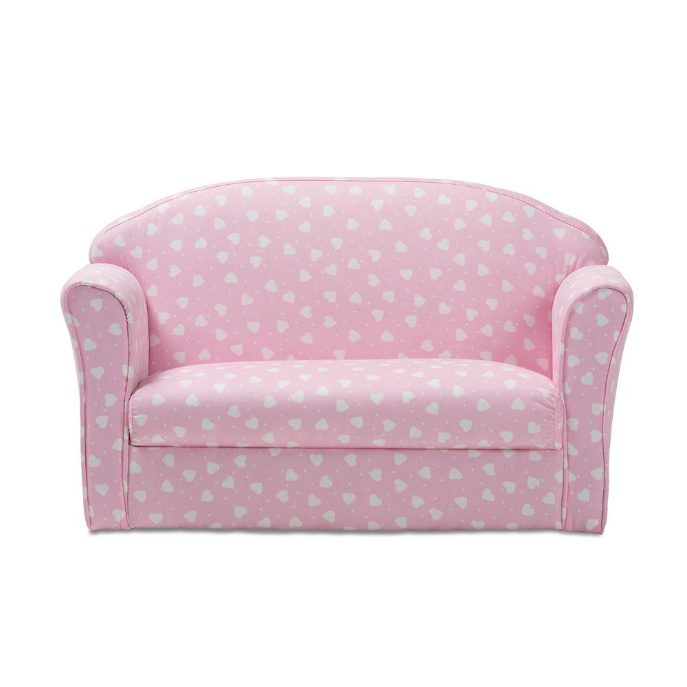 Baxton Studio Erica Pink And White Heart Print Fabric Sofa 151 White Heart Print Fabric Sofa