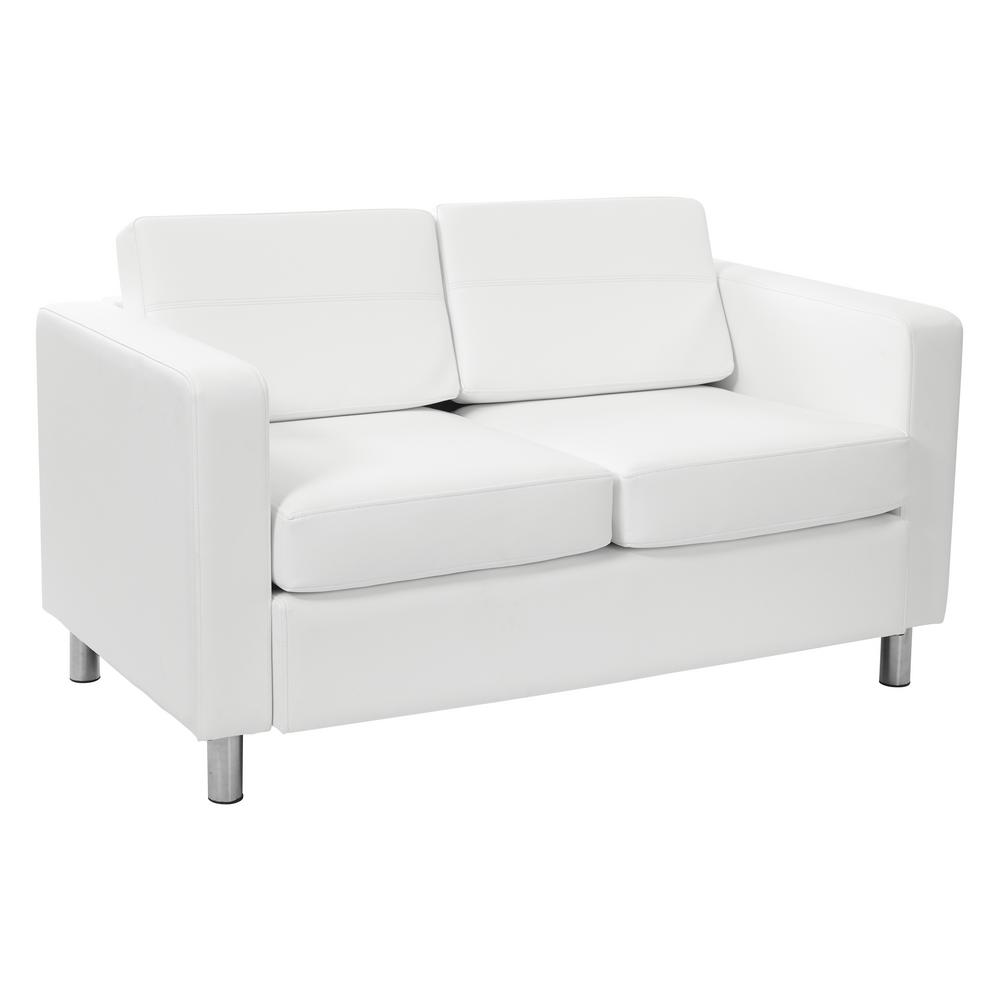 OSP Home Furnishings Atlantic White Vinyl Loveseat with Dual Charging