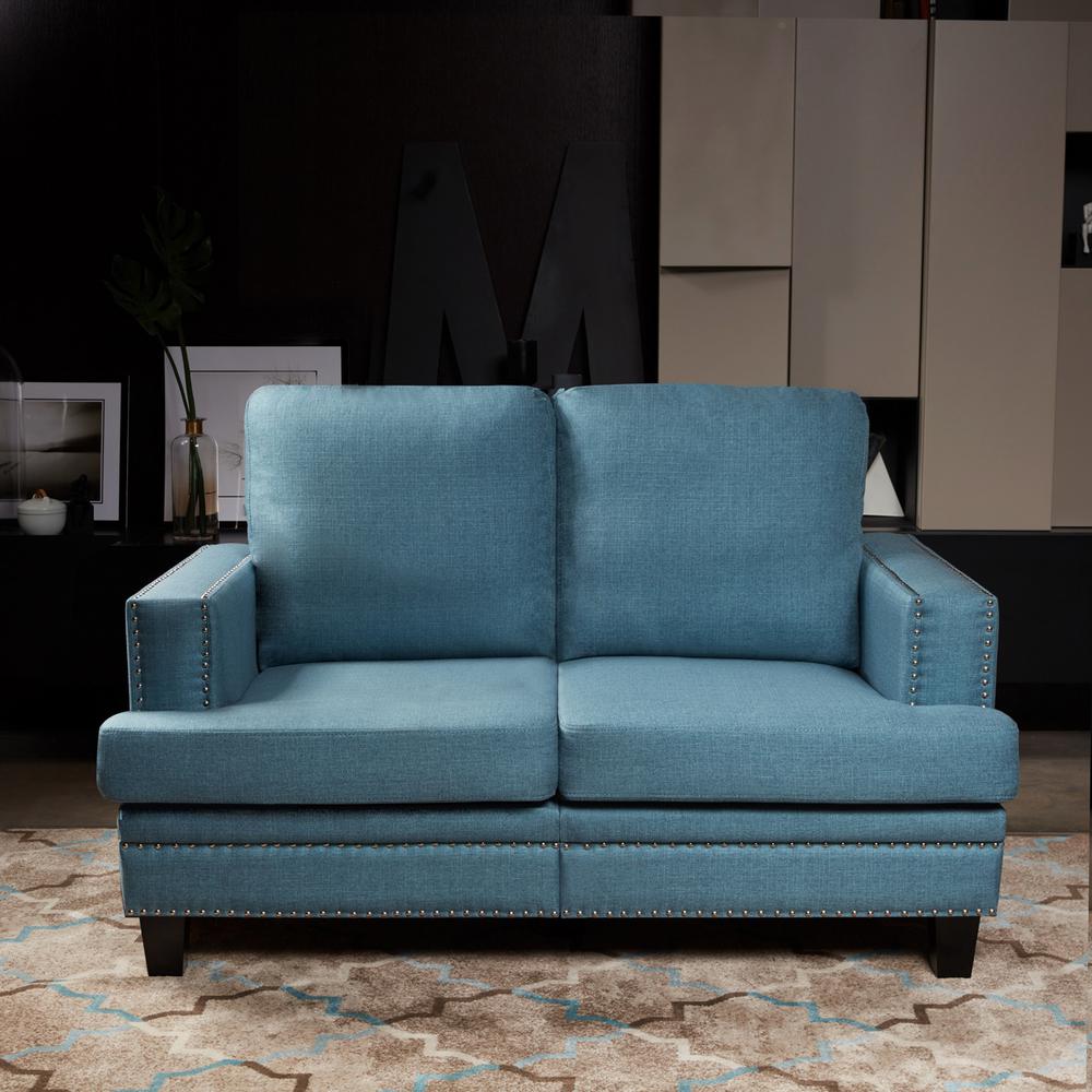 LOKATSE 52.7 in. Turquoise Blue Polyester 2Seater Loveseat with