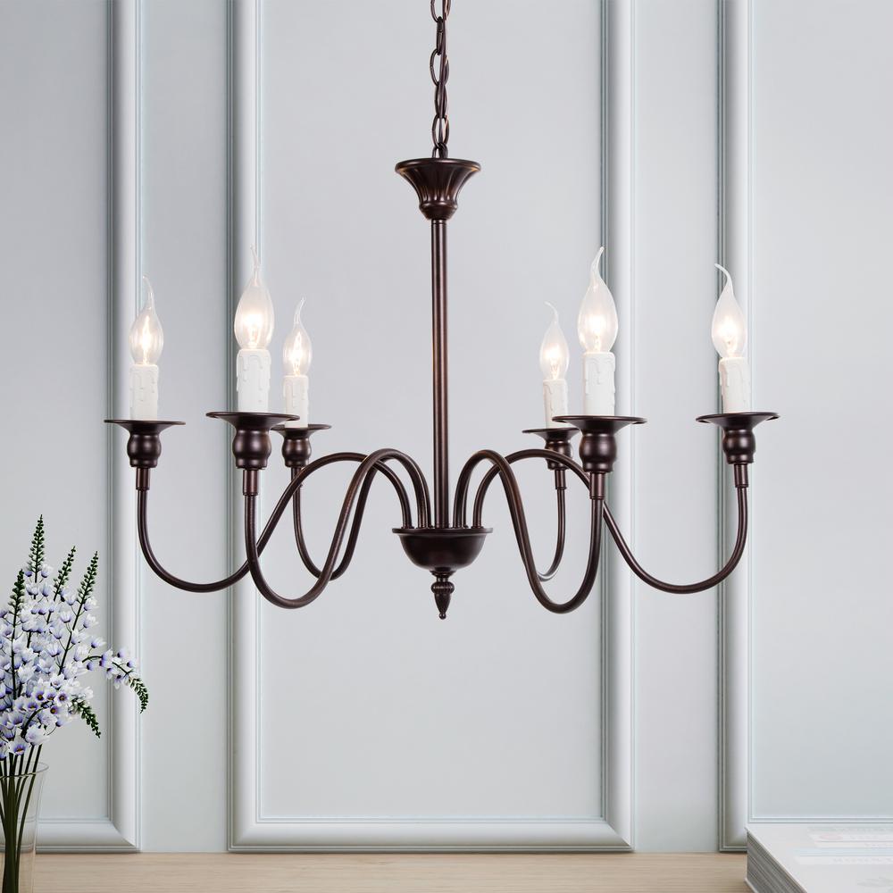 Lnc Aley 6 Light Rustic Bronze Chandelier In Classic Farmhouse Candle Style A02995 The Home Depot