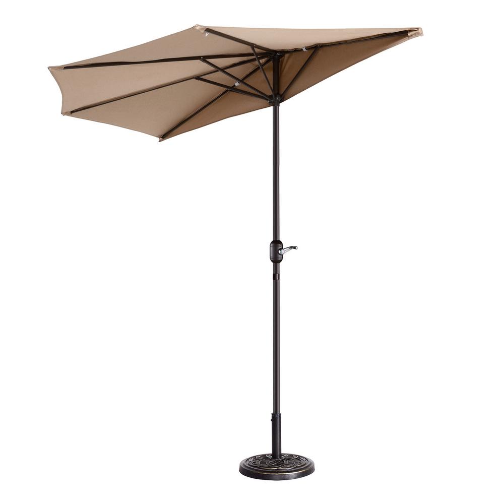 Villacera 9 Ft Steel Market Half Patio Umbrella In Brown Hwd630723 The Home Depot