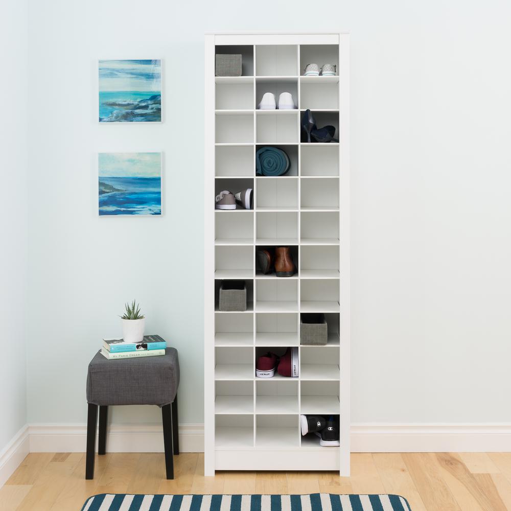 White Space-Saving Shoe Storage Cabinet (Box 1 of 2)