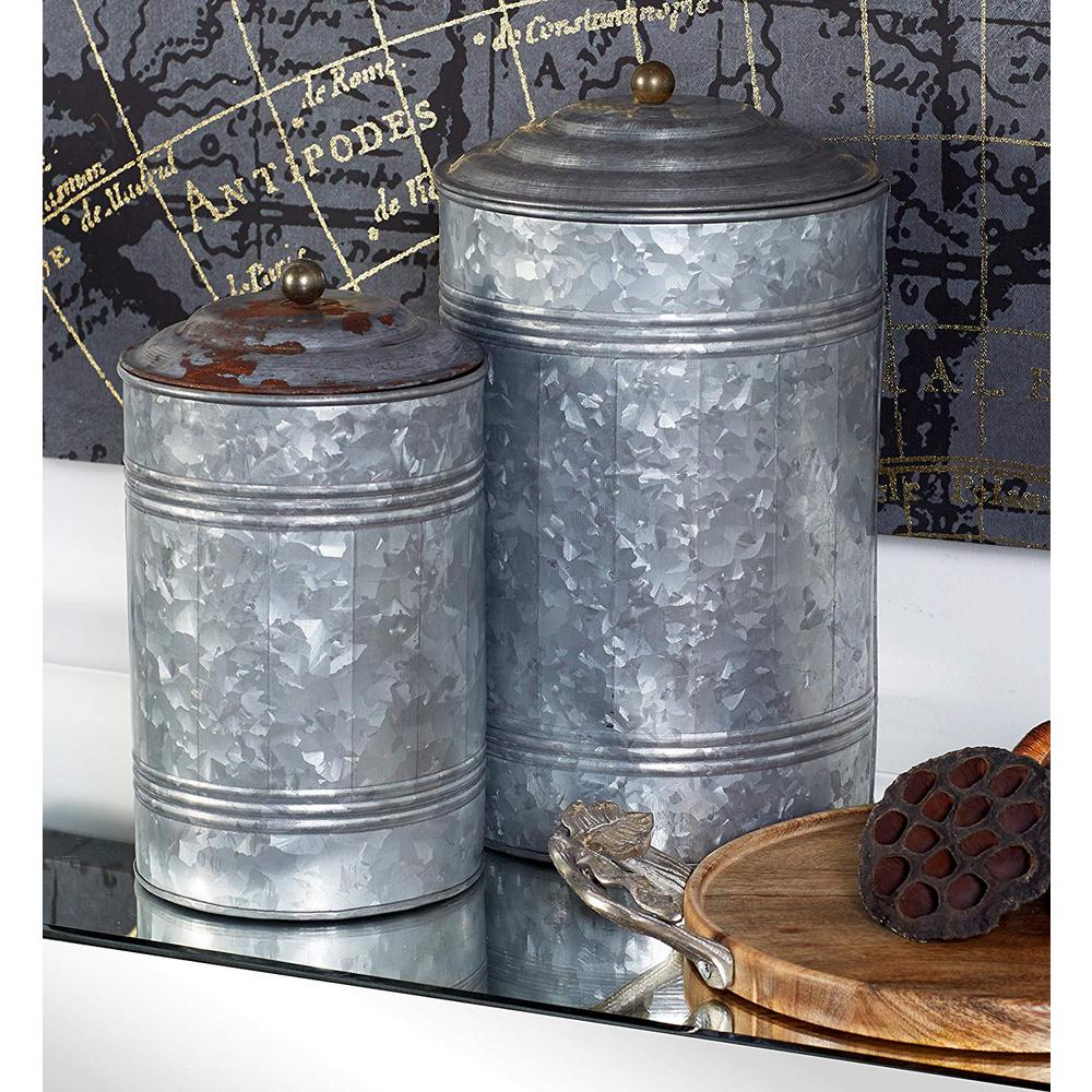 Benzara 3 Piece Rustic Metal Galvanized Canisters BM120150 The Home Depot   Distressed Rustic Benzara Kitchen Canisters Bm120150 64 1000 