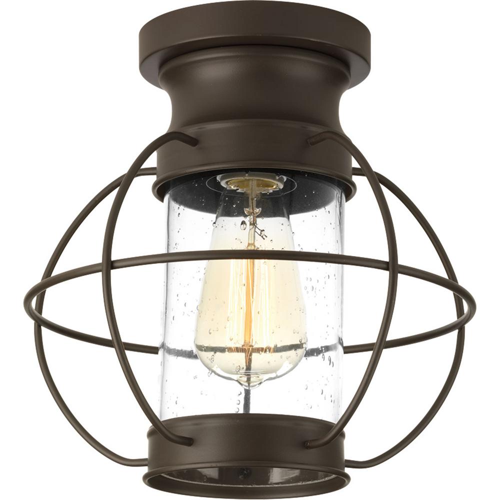 Progress Lighting Outdoor Flush Mount Lights Ceiling Haddon Collection 1 Light Antique Bronze Outdoor Flushmount