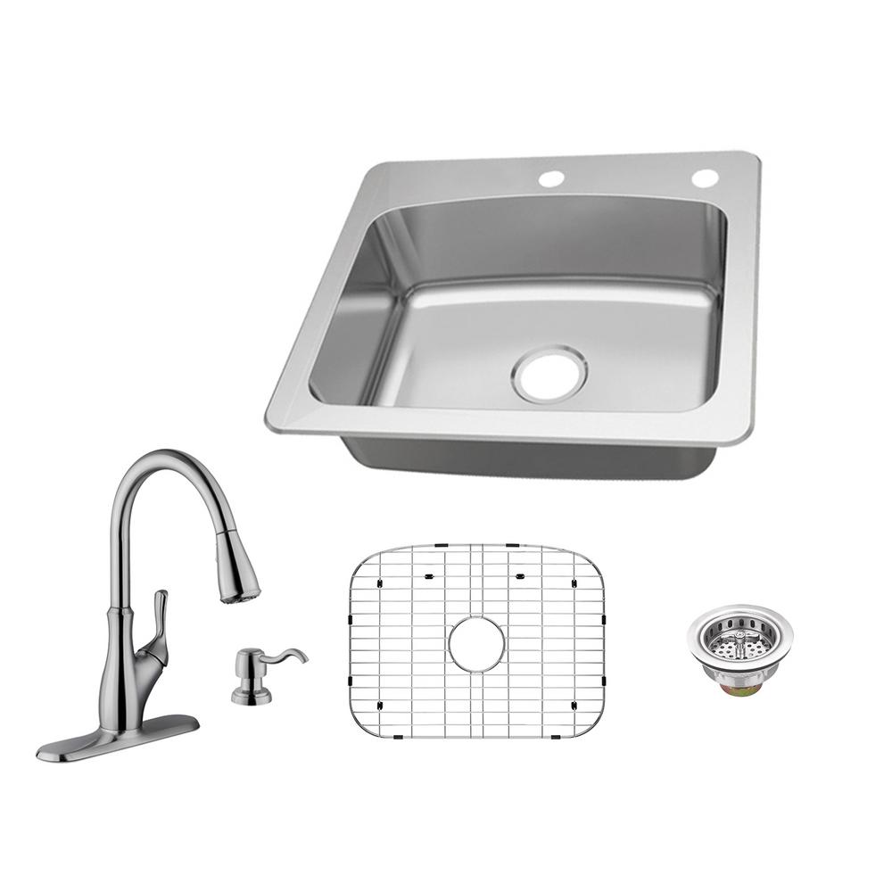 Glacier Bay All In One Dual Mount 18 Gauge Stainless Steel 25 2 Hole Single Bowl Kitchen Sink With Pull Out Faucet
