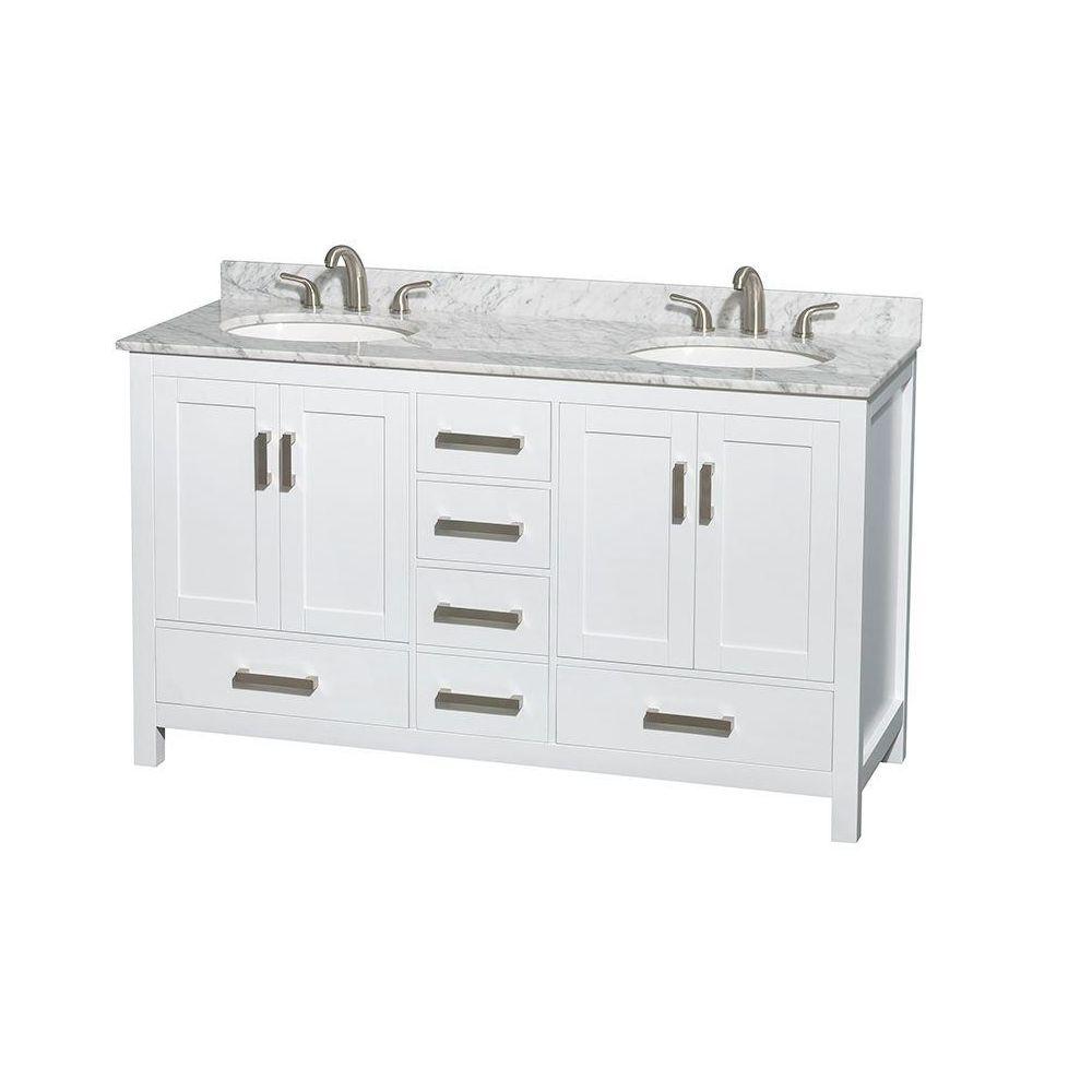 Wyndham Collection Sheffield 60 In Double Vanity White With Marble Top Carrara