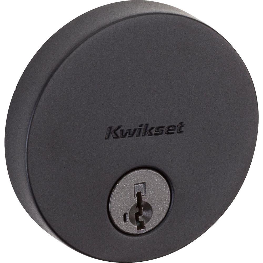 Kwikset Uptown Low Profile Round Contemporary Iron Black Single Cylinder Deadbolt Featuring