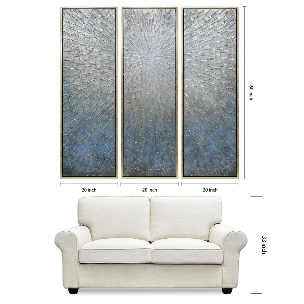 60 In X 20 Silver Ice Textured Metallic Hand Painted By - Hand Painted Mirror Wall Art 60 In X 20 Silver Ice Textured Metallic Hand Painted By - Hand Painted Mirror Wall Art