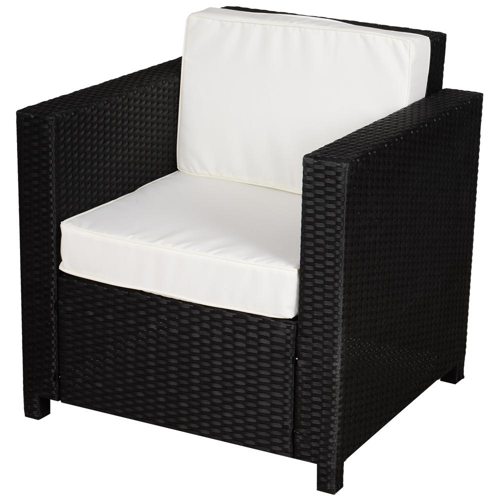Outsunny Black Lightweight Plastic Rattan Wicker Outdoor Lounge Chair Sofa With White Cushions Water Resistant Material 841 008v01 The Home Depot