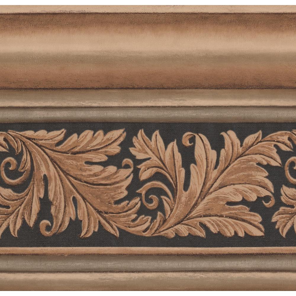 Gold Victorian Crown Molding Damask Vine Black Prepasted Wallpaper Border