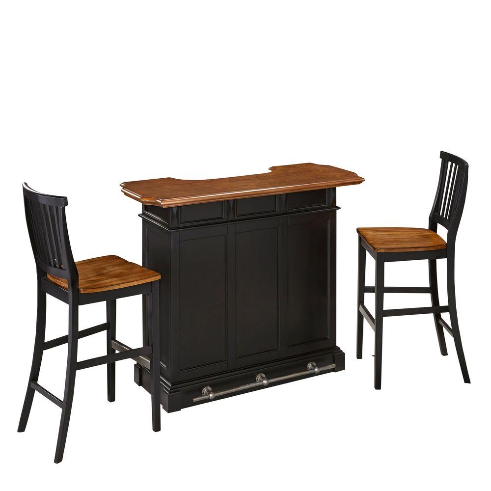 Homestyles Americana 3 Piece Black And Oak Bar Table Set 5003 998