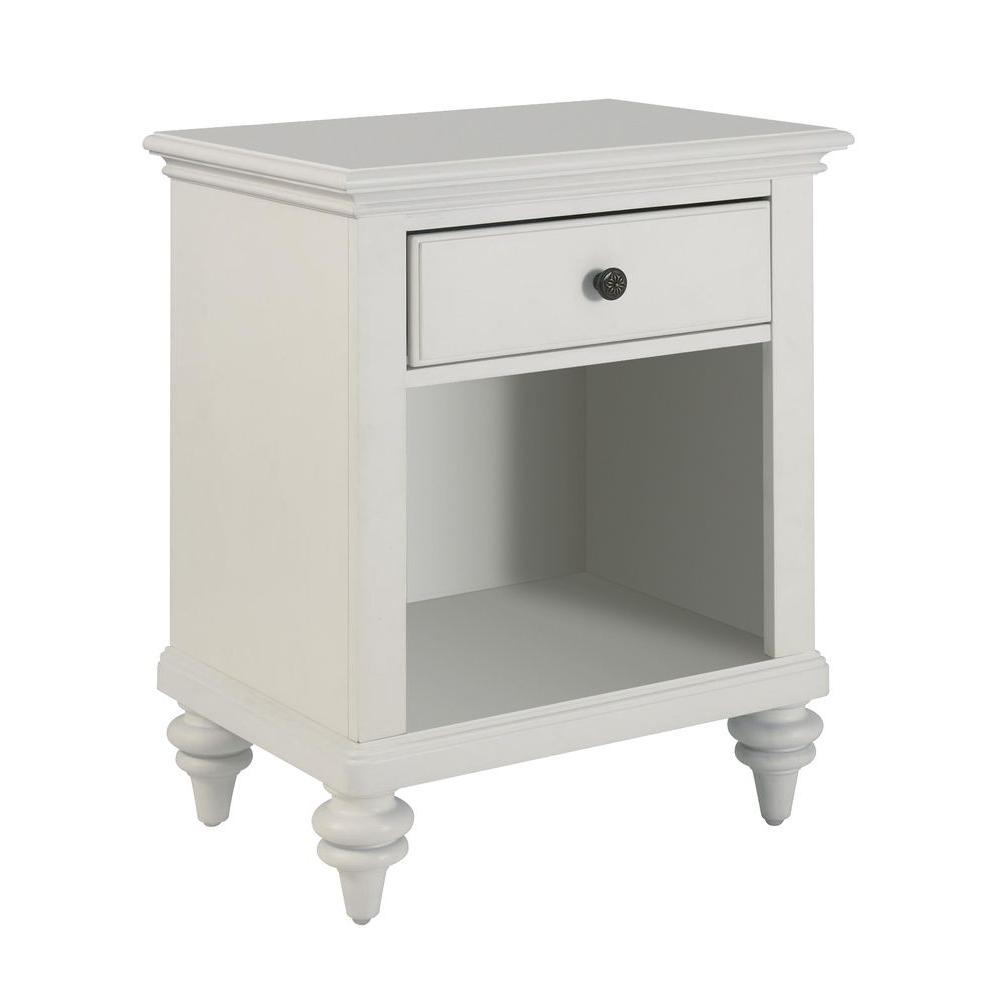 Homestyles Bermuda 1 Drawer Brushed White Nightstand 5543 42 The Home Depot