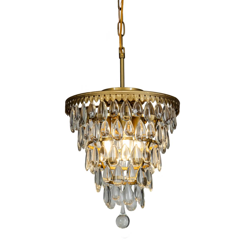 Aloa Decor 3-Light Antique Brass Tear Drops Crystal Chandelier with ...