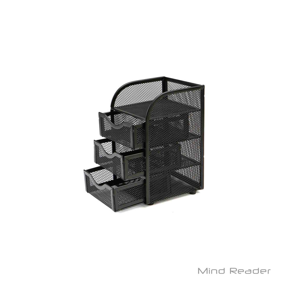 Mind Reader Metal Mesh Mini Desk Supplies Drawer Organizer With 3