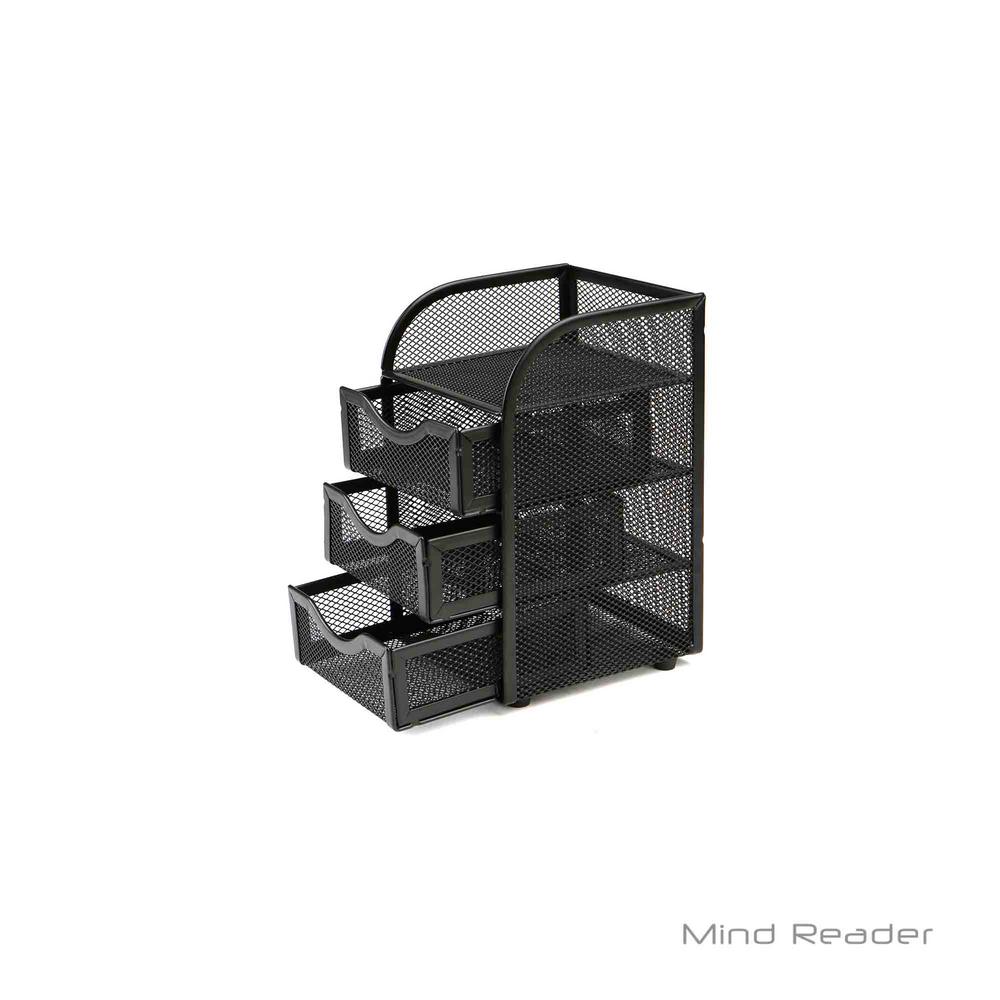 Mind Reader Metal Mesh Mini Desk Supplies Drawer Organizer with 3