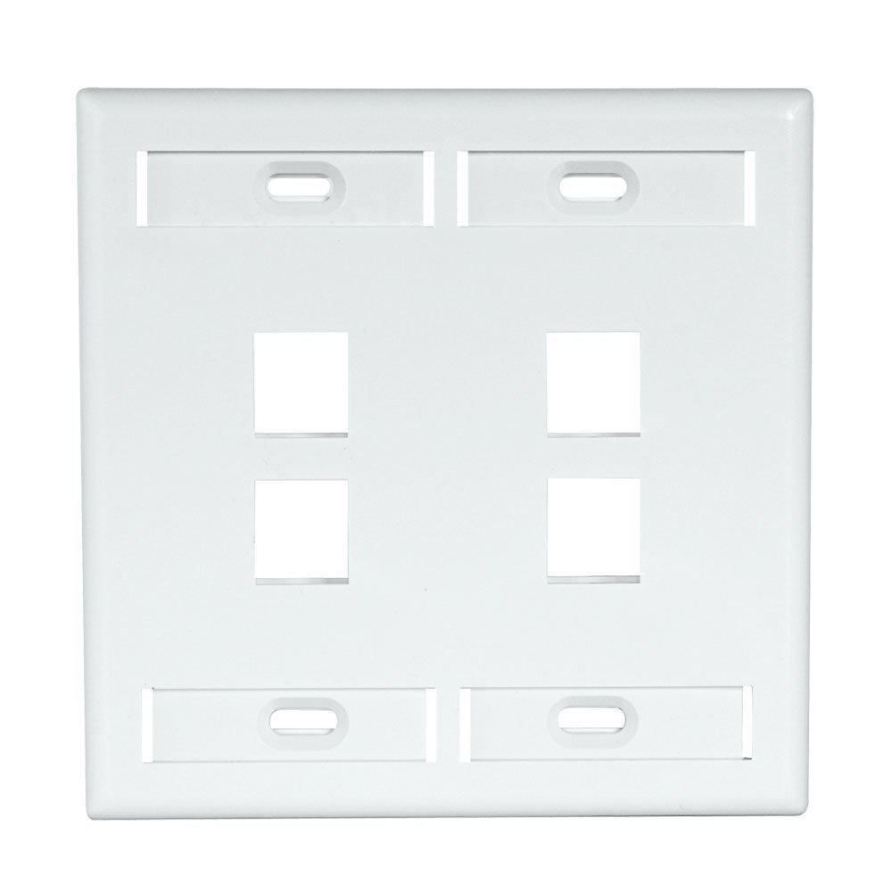 Leviton 2Gang QuickPort Standard Size 4Port Wallplate with ID Windows, White420804WP The