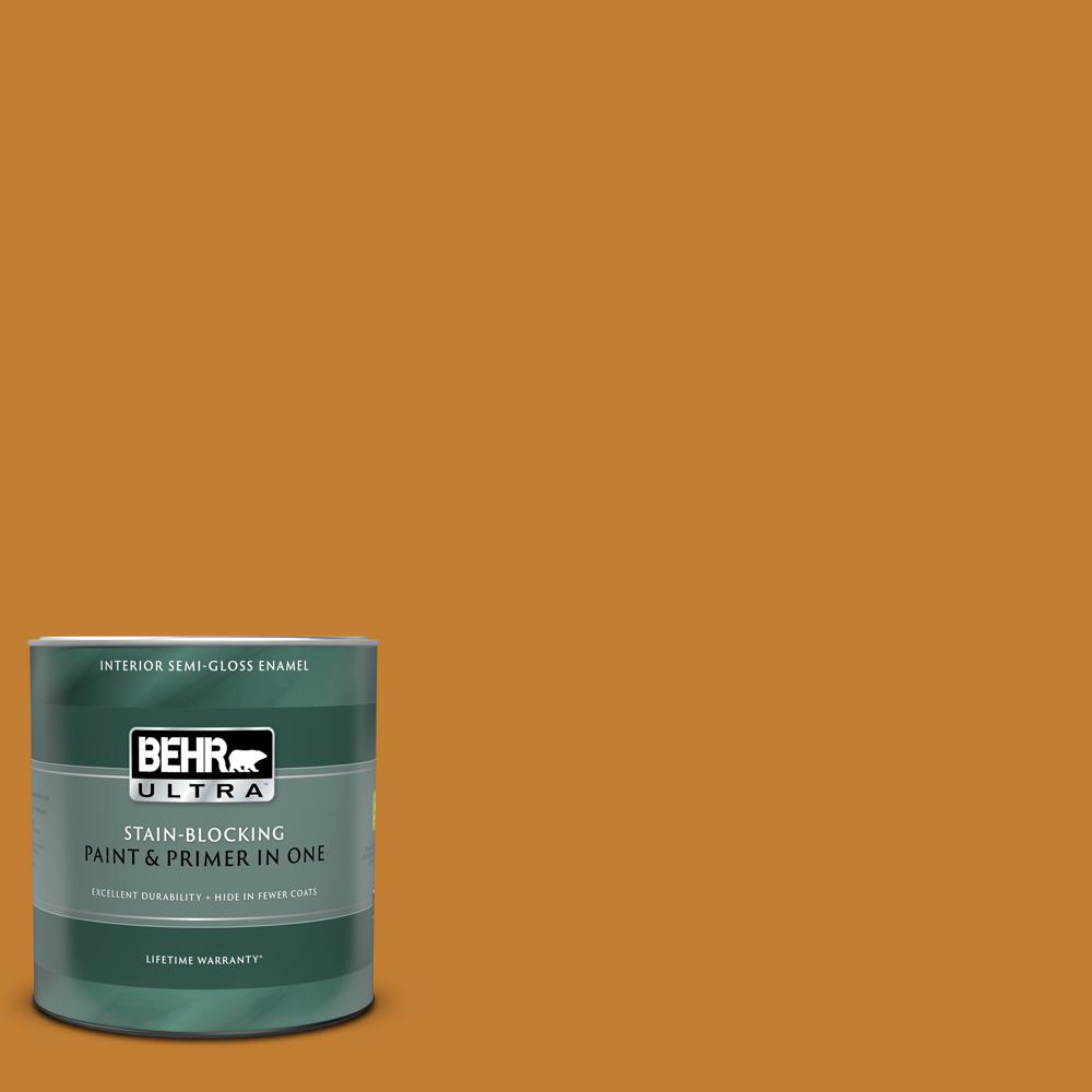 BEHR ULTRA 1 qt. #S-H-290 Exotic Honey Semi-Gloss Enamel Interior Paint ...