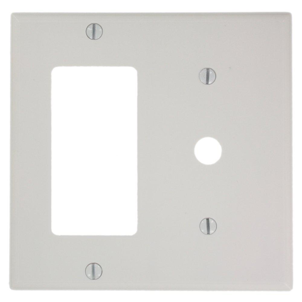 Leviton 88078 2-Gang 1-Duplex 1-Telephone//Cable .406 Device Combination Wallplate Thermoset Strap Mount White