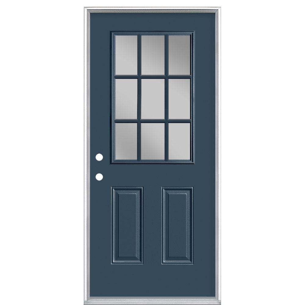 Masonite 36 In X 80 In 9 Lite Right Hand Inswing Painted Steel Prehung Front Exterior Door No Brickmold