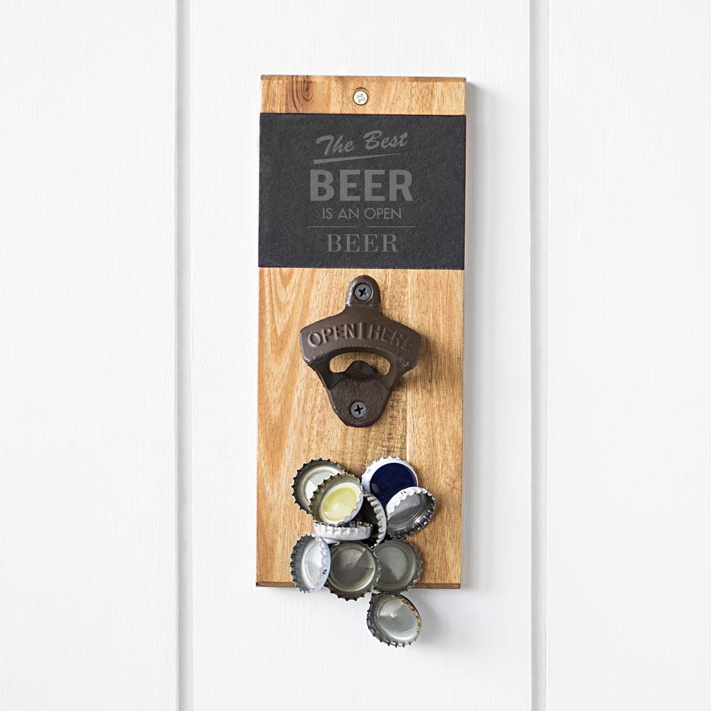 Cathy S Concepts Open Beer Acacia And Slate Wall Mount
